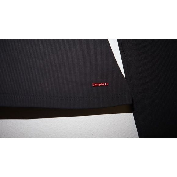 n:philanthropy Women's Sz S Black Long Sleeve Distressed Keyhole Choker Neck Top - Picture 3 of 10